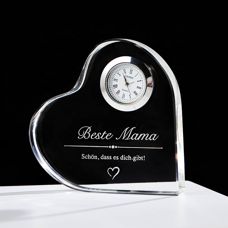 2025 Retail Hot Sale Father's Day Mother's Day Gift Valentine Family Memento Crystal Heart Clock Custom