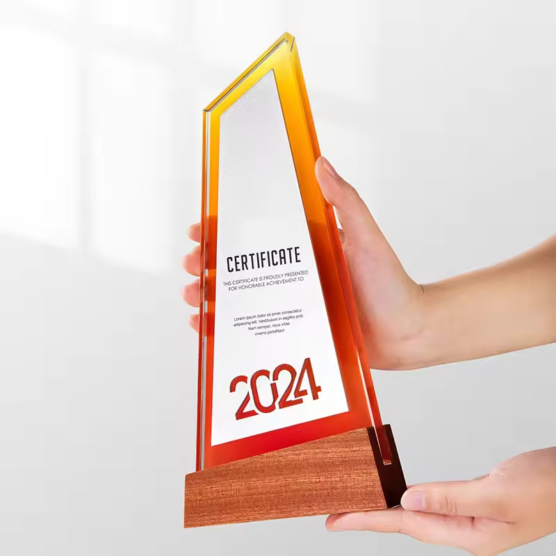HBL Personalized Trophies Manufacturer Wholesale Latest Mountain Shape Award Trophy Custom Crystal Wooden Award Trophy