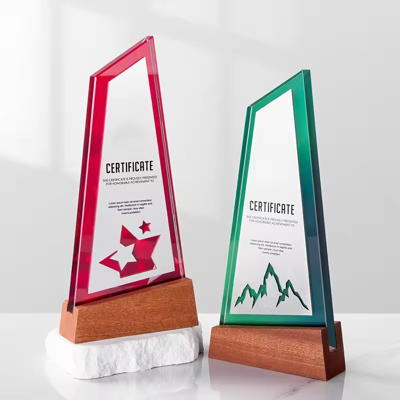HBL Personalized Trophies Manufacturer Wholesale Latest Mountain Shape Award Trophy Custom Crystal Wooden Award Trophy