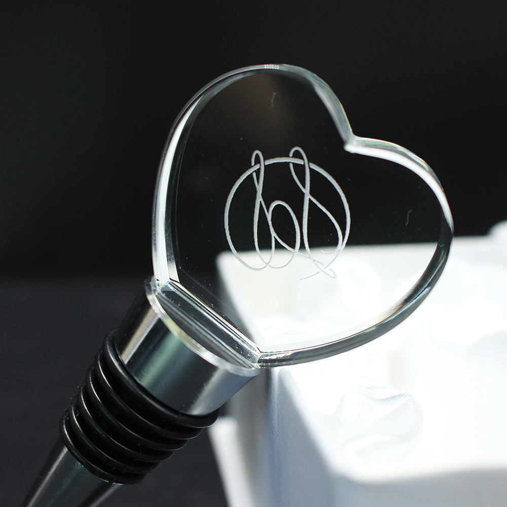 Custom Glass Cristal Heart Shape Wine Bottle Stopper Wedding Favors for Guests