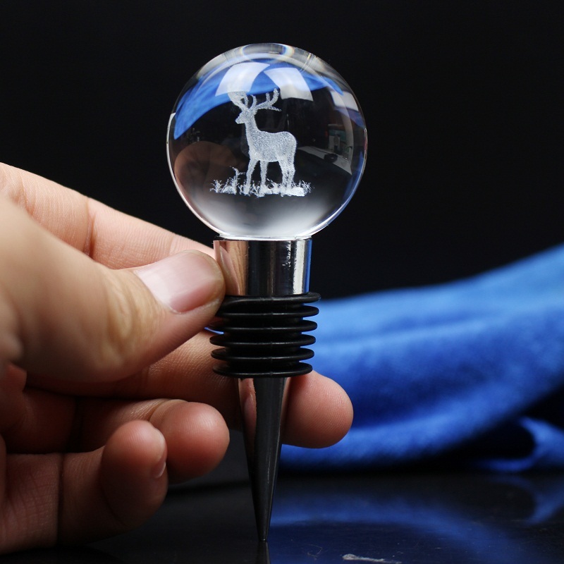 Personalized Ball Wine 3d Laser Engraved Crystal Glass Bottle Stopper Wine Stoppers for Community Gifts