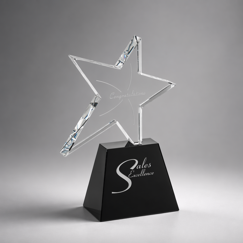 Noble Colored Crystal Star Trophy Award Custom Bespoke Logo Promotional Business Achievement Star Trophy Awards