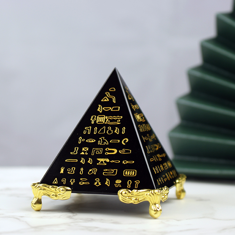 Hot Sale Laser Engraved Hieroglyphs Black Obsidian Stone Crystal Pyramid Energy Pyramid Wholesale