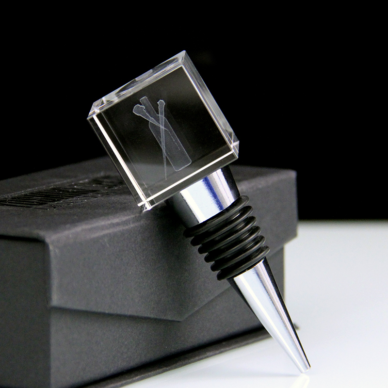 Popular Crystal Glass Cube With Laser Engraved Logo for Wine Bottle Stopper Champagne Bottle Stoppers Custom