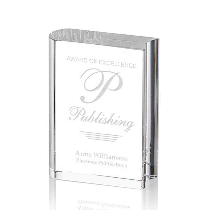 Custom Simple Design Clear Crystal Book Shape Trophy Award Glass Plaque for Quiz Debate Competition Trophy Souvenirs