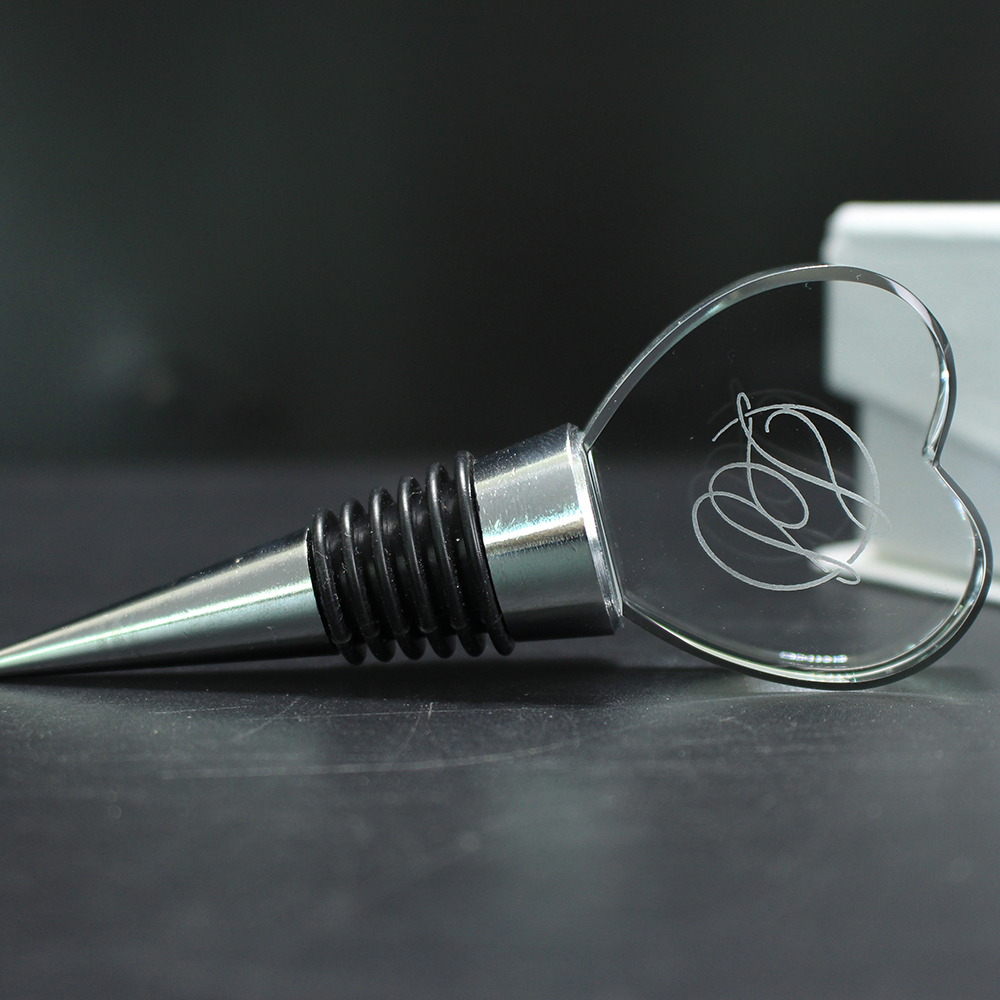 Custom Glass Cristal Heart Shape Wine Bottle Stopper Wedding Favors for Guests