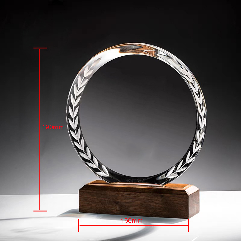 Trophy Manufacturer Company  Wholesale  Blank Wood Award Plaques Crystal Awards Trophies Crystal Glass Wooden Base Trophy