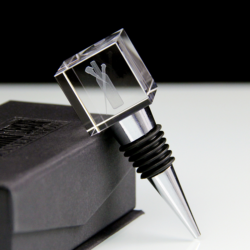 Popular Crystal Glass Cube With Laser Engraved Logo for Wine Bottle Stopper Champagne Bottle Stoppers Custom