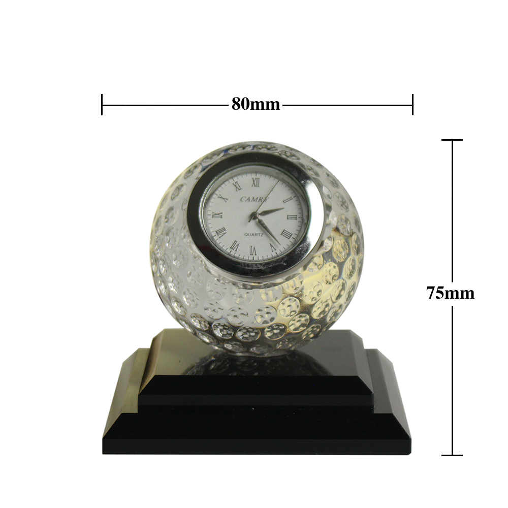 Fashion Crystal Glass Golf Ball Desk Clock for Office Gift Decoration