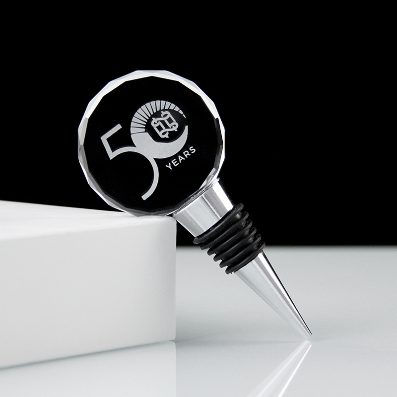 Promotion Event  Gift Gold Silver Metal Round Crystal Glass Wine Bottle Stopper Company Anniversary Souvenirs Custom