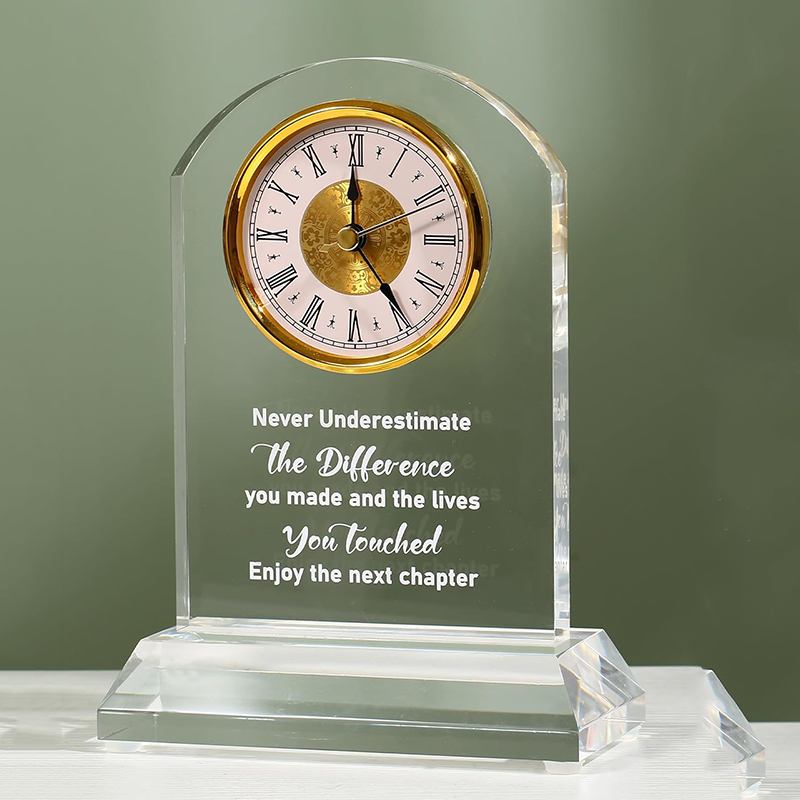 High Quality Clear Crystal Clock Company Retirement School Graduation Souvenirs Business Trophy Awards Clock Gifts Custom