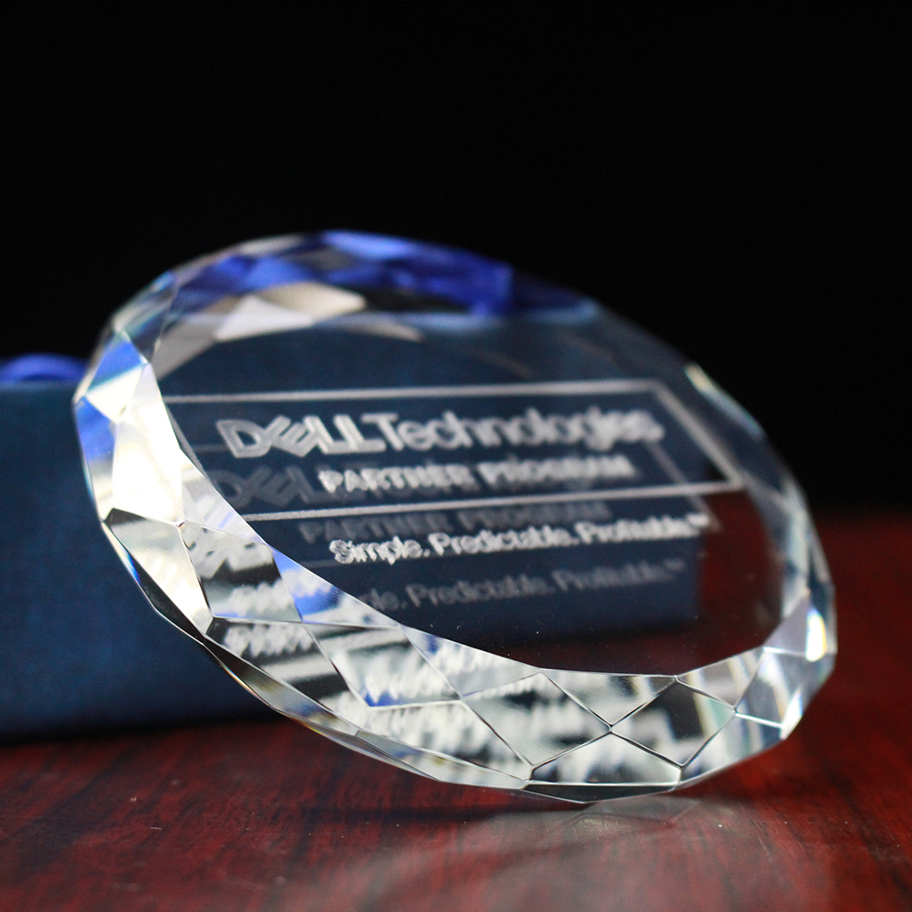 Personalized Facet Round Crystal Glass Etched Paper Weight for Company Anniversary