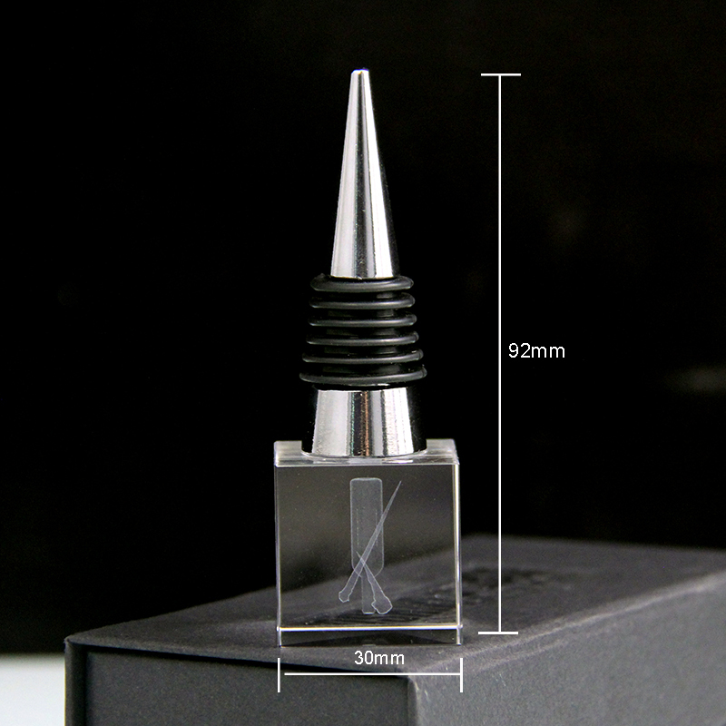 Popular Crystal Glass Cube With Laser Engraved Logo for Wine Bottle Stopper Champagne Bottle Stoppers Custom