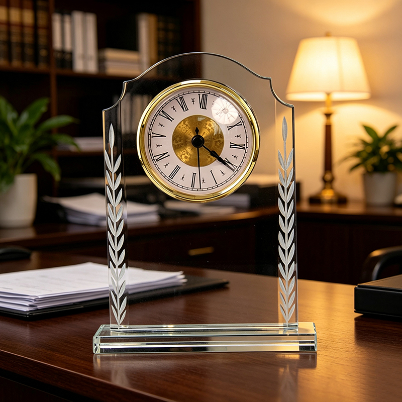 High-end School Business Retirement Souvenirs Office Desk Crystal Clock Ornaments Laser Engraved Custom