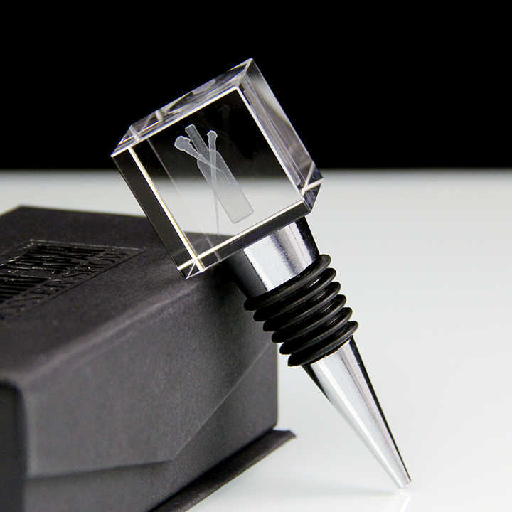 Popular Crystal Glass Cube With Laser Engraved Logo for Wine Bottle Stopper Champagne Bottle Stoppers Custom