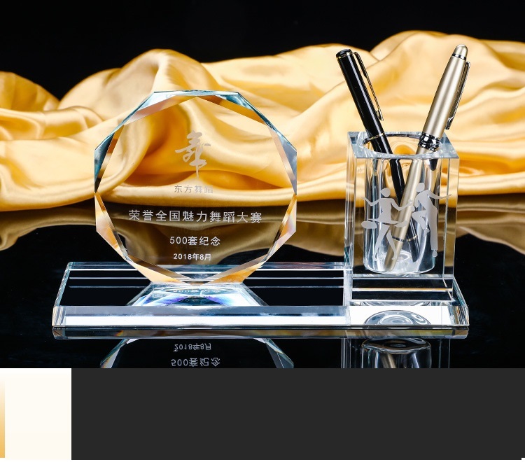 Honor of Crysal Custom Pen Holder Teachers' Day Gift Business Office Decoration Supplies Crystal Trophy Pen Holder