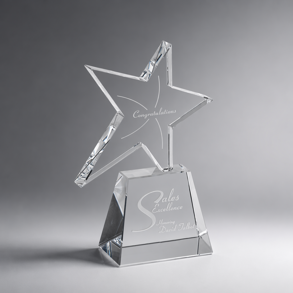 Noble Colored Crystal Star Trophy Award Custom Bespoke Logo Promotional Business Achievement Star Trophy Awards