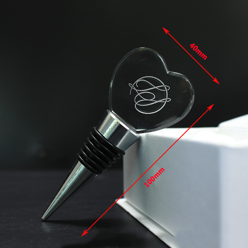 Custom Glass Cristal Heart Shape Wine Bottle Stopper Wedding Favors for Guests