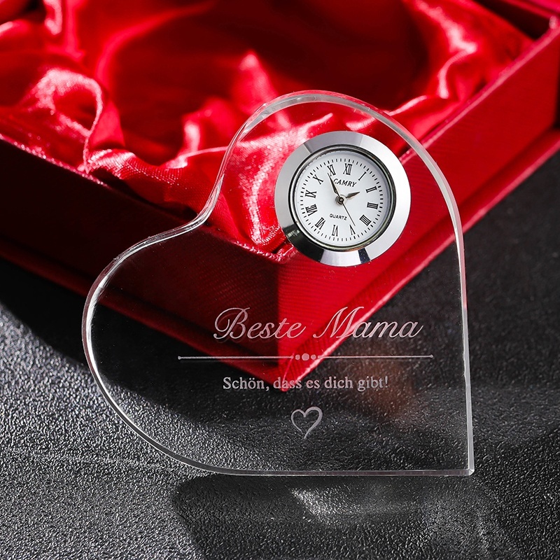 2025 Retail Hot Sale Father's Day Mother's Day Gift Valentine Family Memento Crystal Heart Clock Custom