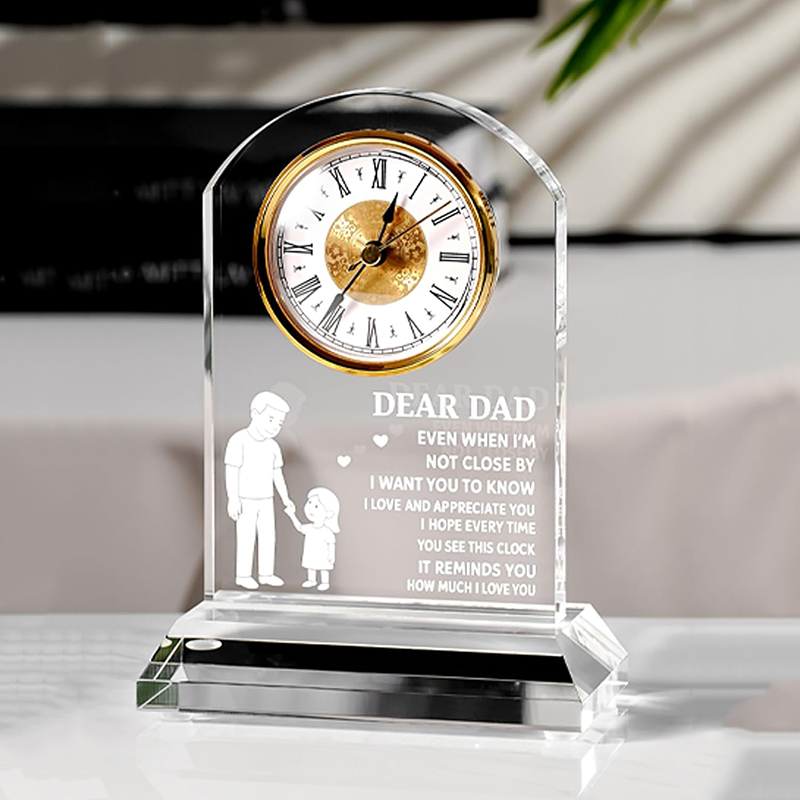 High Quality Clear Crystal Clock Company Retirement School Graduation Souvenirs Business Trophy Awards Clock Gifts Custom
