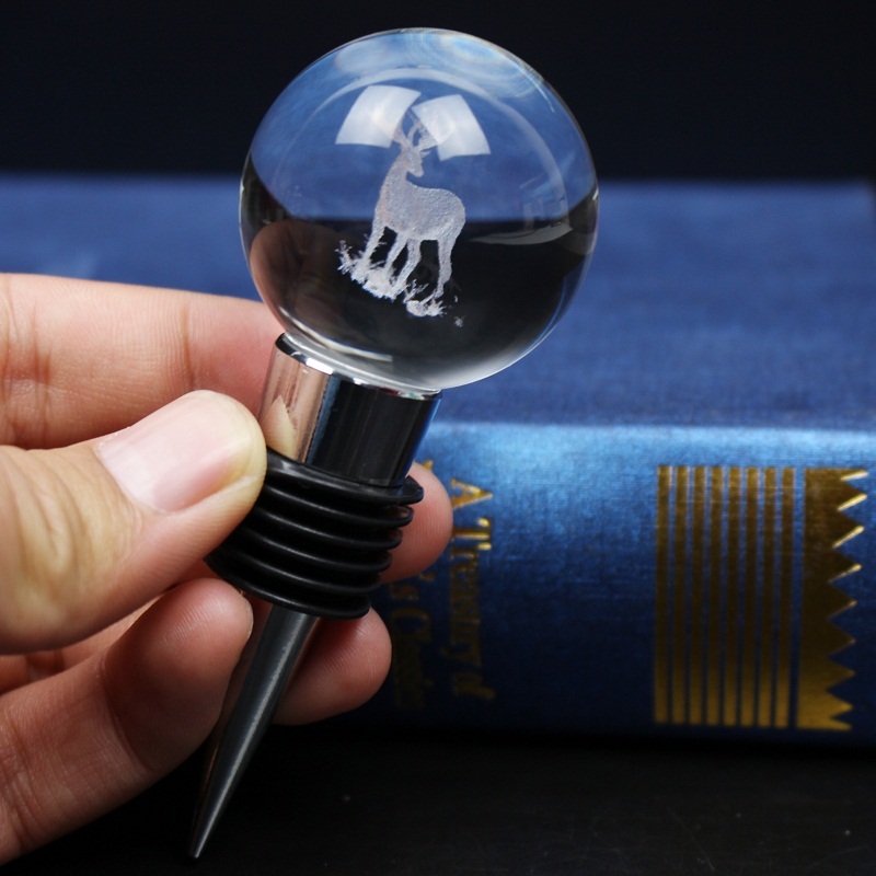 Personalized Ball Wine 3d Laser Engraved Crystal Glass Bottle Stopper Wine Stoppers for Community Gifts