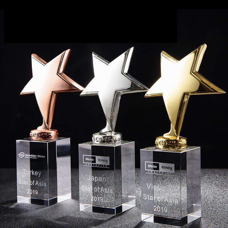 Kindergarten Students Honor Champion Gold Silver Bronze Metal Star Crystal Trophies Carved Engraved Awards