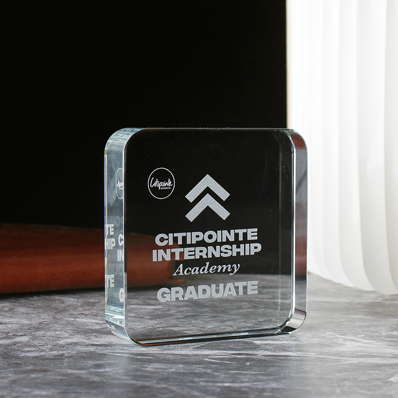 Promotional Company Business Souvenirs Gift Crystal Square Glass Paperweight Custom