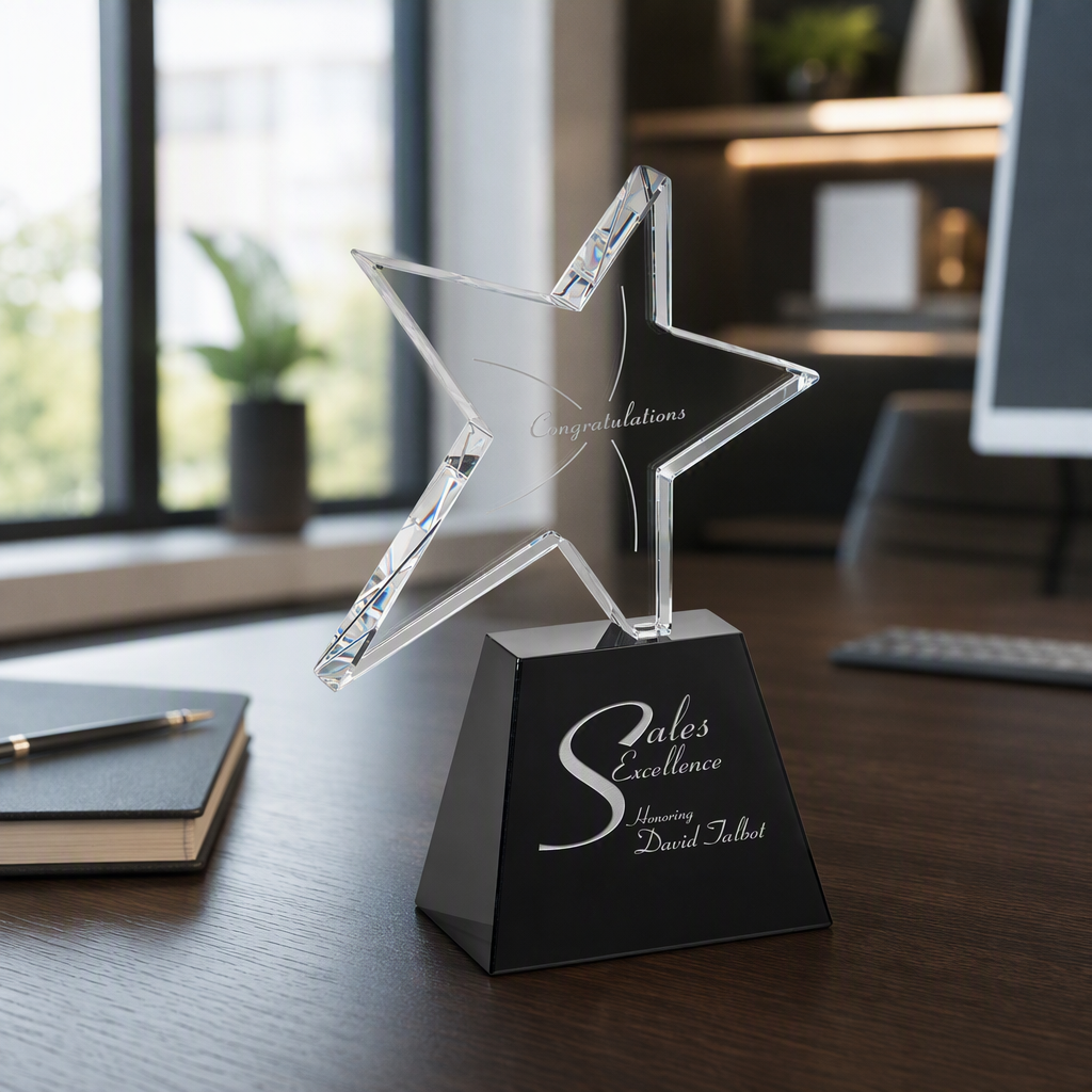 Noble Colored Crystal Star Trophy Award Custom Bespoke Logo Promotional Business Achievement Star Trophy Awards