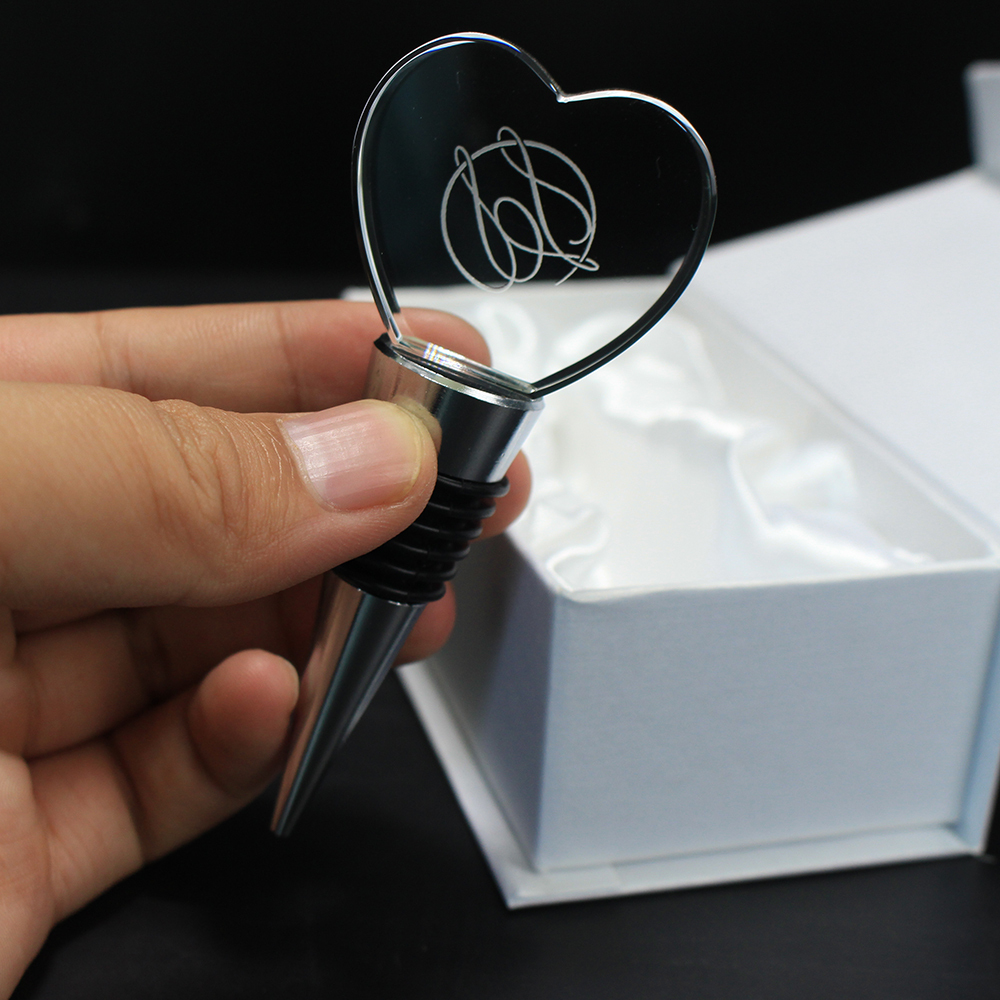 Custom Glass Cristal Heart Shape Wine Bottle Stopper Wedding Favors for Guests