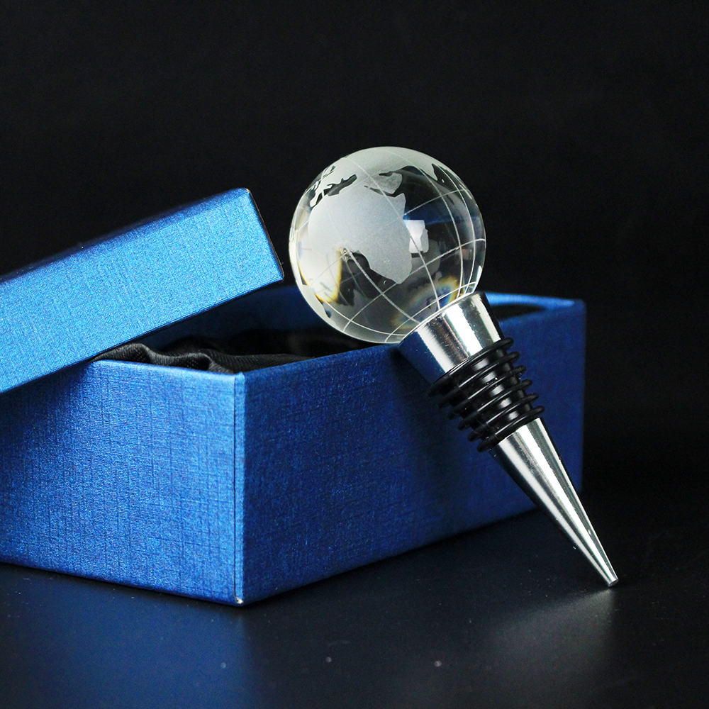 Cheap Public Welfare Activities Promotional Products Crystal Earth Ball Globe Shape Wine Bottle Stopper