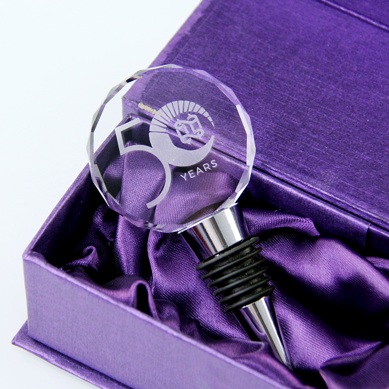 Promotion Event  Gift Gold Silver Metal Round Crystal Glass Wine Bottle Stopper Company Anniversary Souvenirs Custom