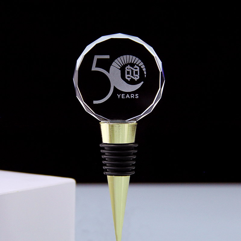Promotion Event  Gift Gold Silver Metal Round Crystal Glass Wine Bottle Stopper Company Anniversary Souvenirs Custom