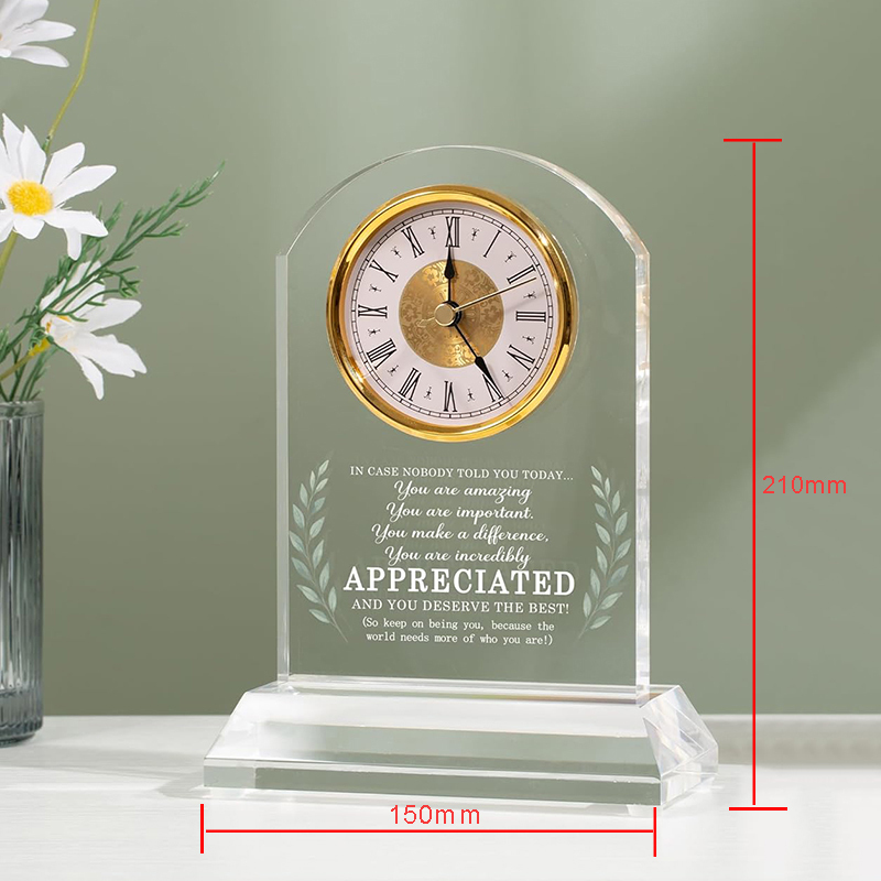 High Quality Clear Crystal Clock Company Retirement School Graduation Souvenirs Business Trophy Awards Clock Gifts Custom