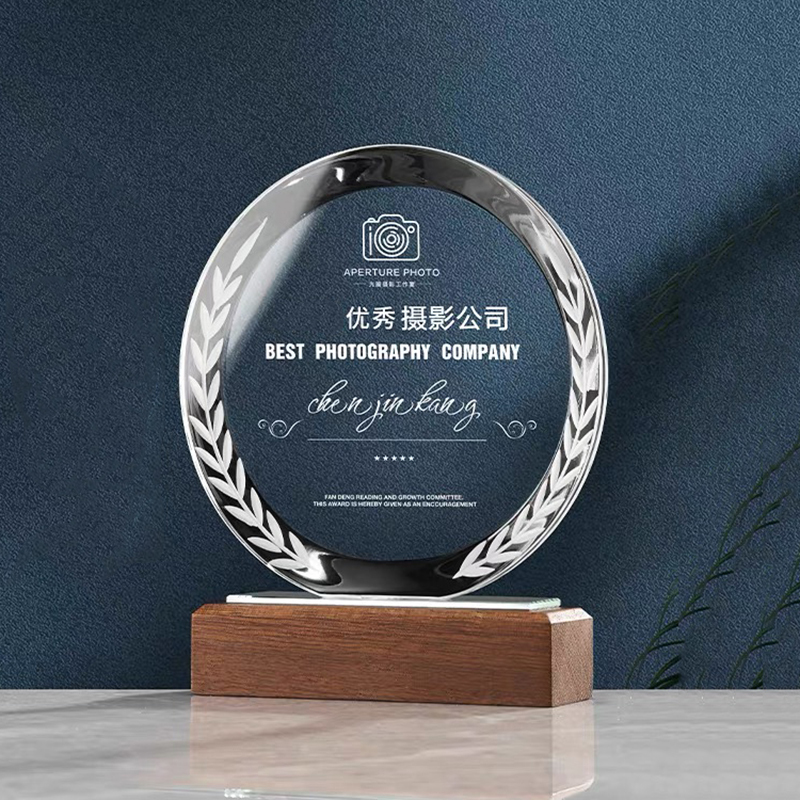 Trophy Manufacturer Company  Wholesale  Blank Wood Award Plaques Crystal Awards Trophies Crystal Glass Wooden Base Trophy
