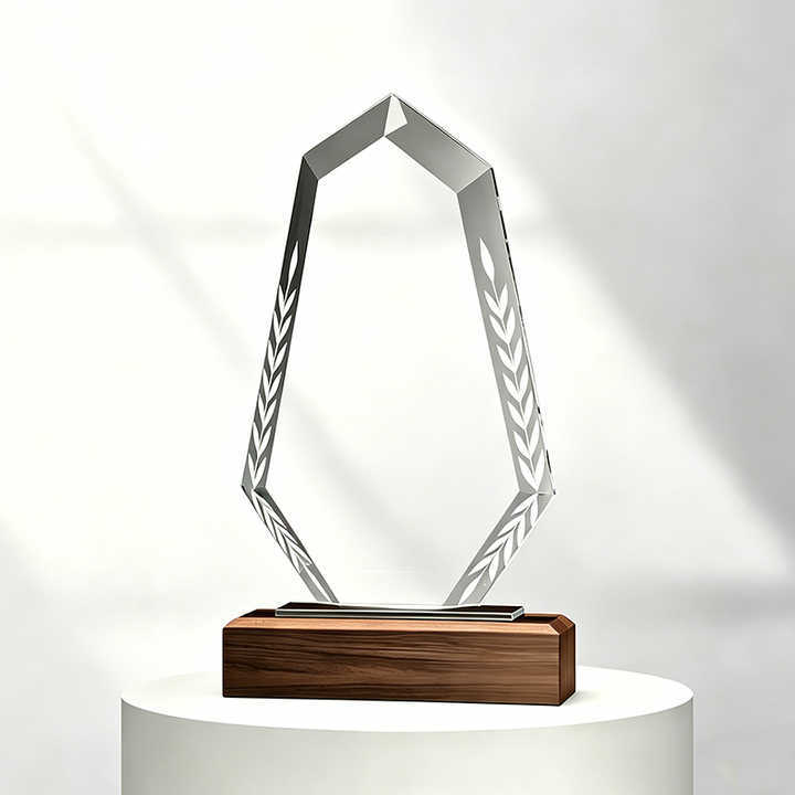 Elegant Blank Wooden Base Crystal Shield Wheat Trophy School Knowledge Competition Academic Honor Trophy Award Souvenirs