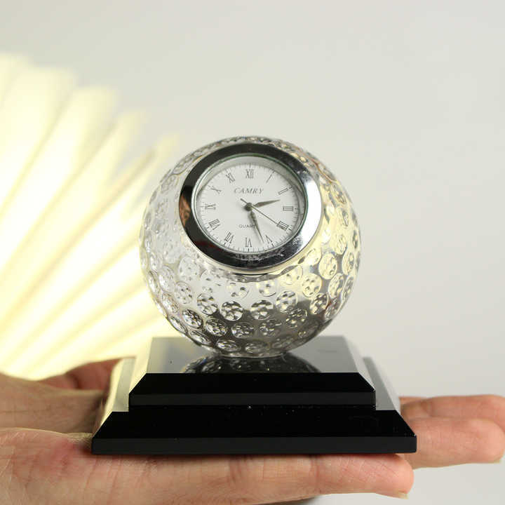 Fashion Crystal Glass Golf Ball Desk Clock for Office Gift Decoration