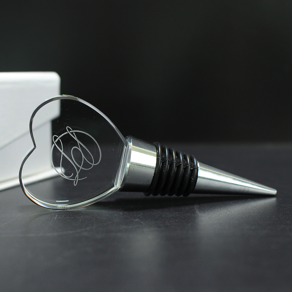 Custom Glass Cristal Heart Shape Wine Bottle Stopper Wedding Favors for Guests