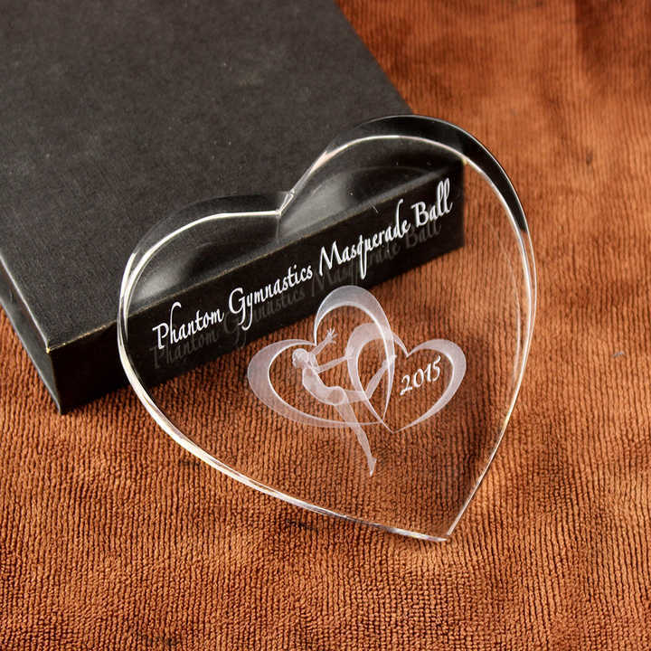 Trophy Supplies Sells Clear Crystal Heart Paperweight Ballet Trophy Laser Engraved Custom