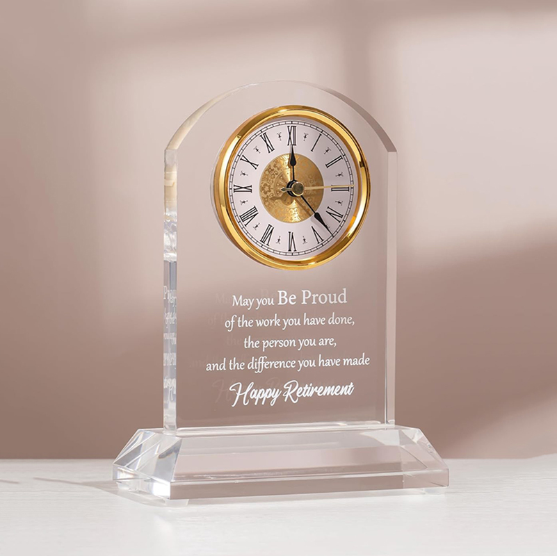 High Quality Clear Crystal Clock Company Retirement School Graduation Souvenirs Business Trophy Awards Clock Gifts Custom