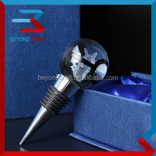 Newly Design Pokemon Ball Crystal Wine Bottle Stopper Glass LED Bottle Stopper Party Decoration