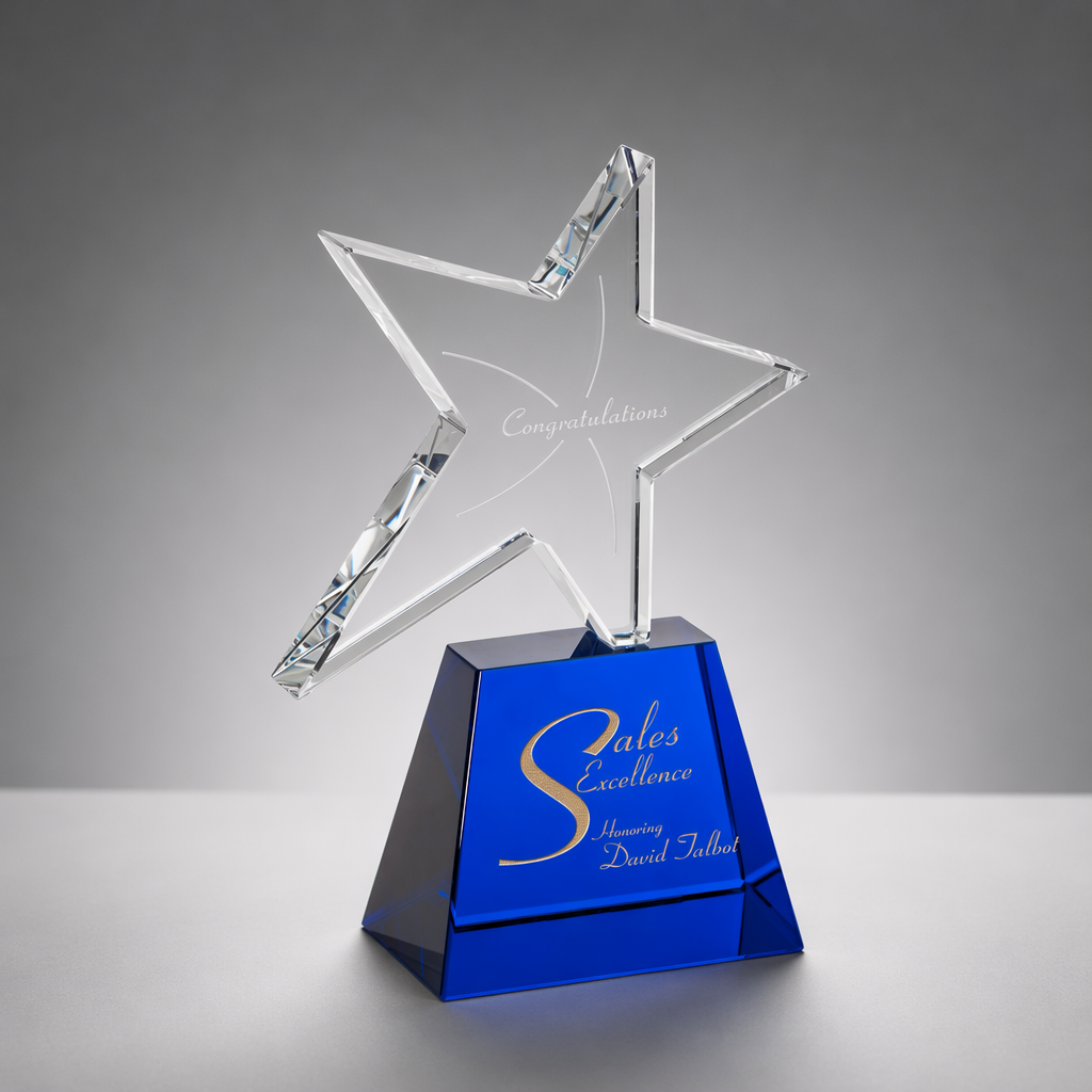 Noble Colored Crystal Star Trophy Award Custom Bespoke Logo Promotional Business Achievement Star Trophy Awards