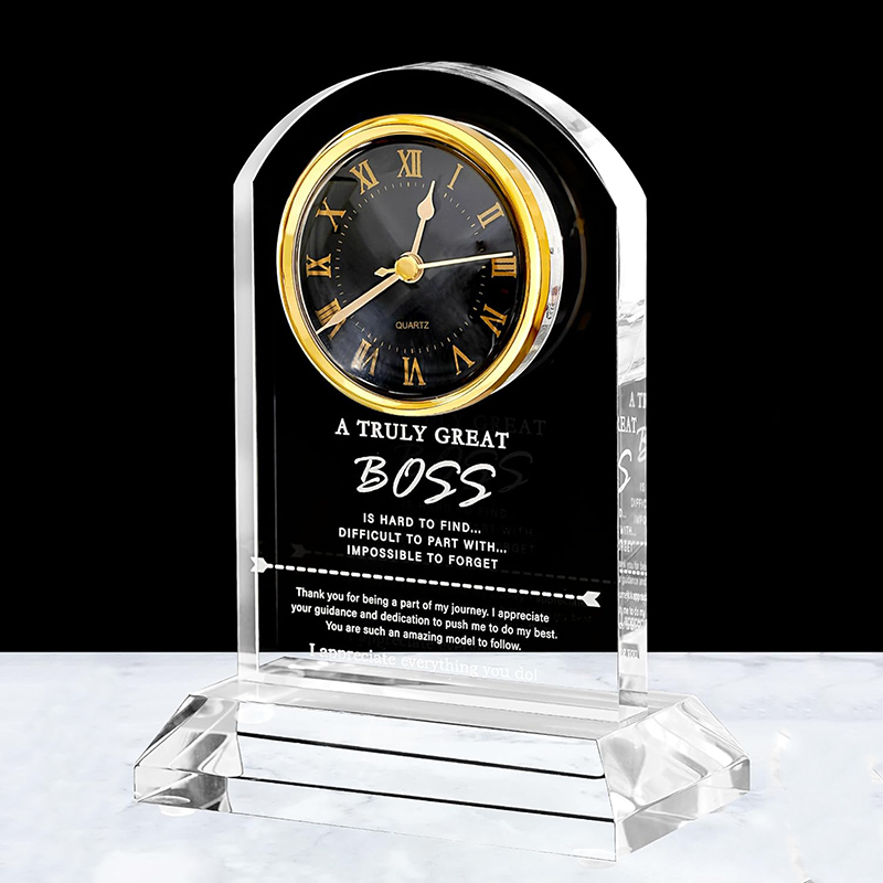 High Quality Clear Crystal Clock Company Retirement School Graduation Souvenirs Business Trophy Awards Clock Gifts Custom