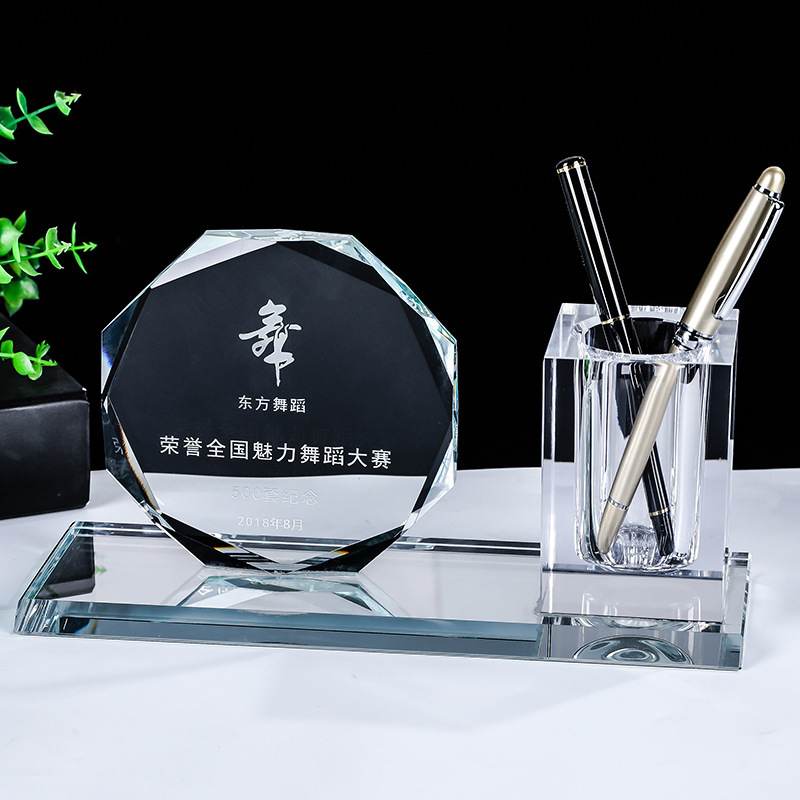 Honor of Crysal Custom Pen Holder Teachers' Day Gift Business Office Decoration Supplies Crystal Trophy Pen Holder