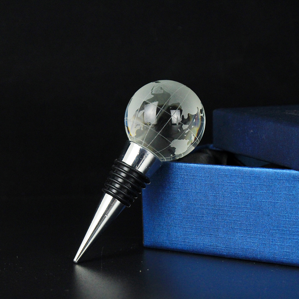 Cheap Public Welfare Activities Promotional Products Crystal Earth Ball Globe Shape Wine Bottle Stopper