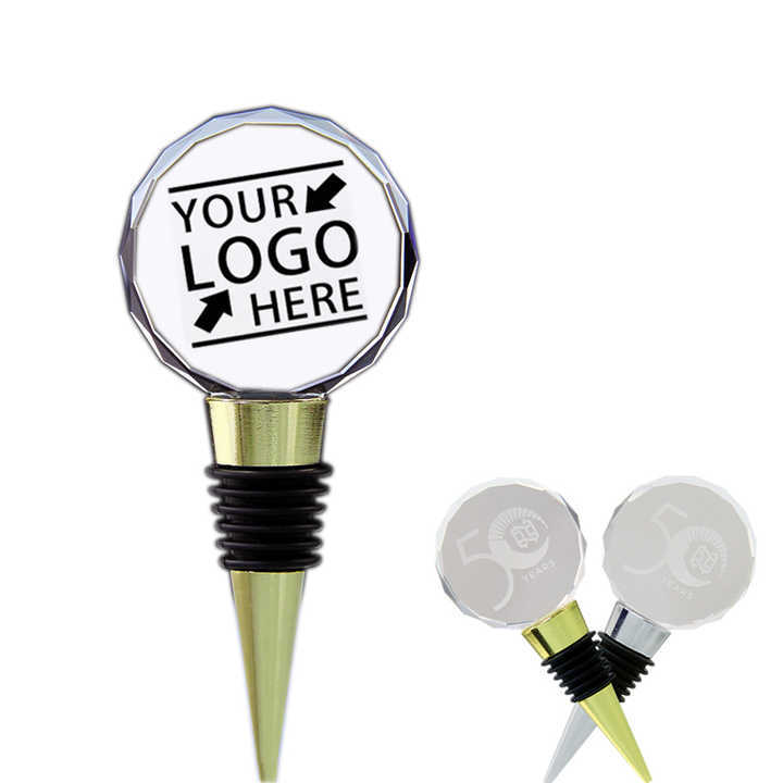 Promotion Event  Gift Gold Silver Metal Round Crystal Glass Wine Bottle Stopper Company Anniversary Souvenirs Custom