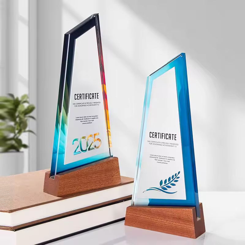 HBL Personalized Trophies Manufacturer Wholesale Latest Mountain Shape Award Trophy Custom Crystal Wooden Award Trophy