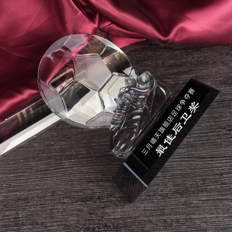 Football Trophy Glass Sports Awards Gold Silver Bronze Customized logo American Soccer Trophy