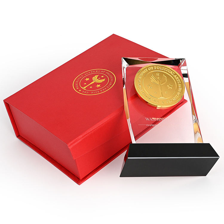 K9 Crystal Glass Sports Style Durable Award Trophy with Customized Engraved Logo 24*8.5cm Multi-Color Gift Box Packaging