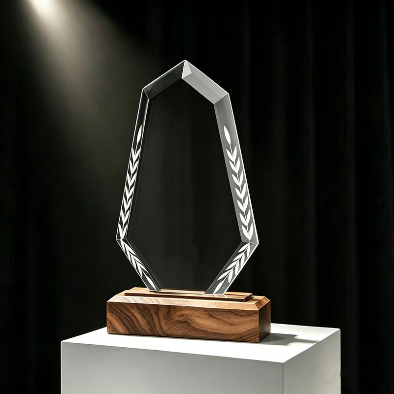 Elegant Blank Wooden Base Crystal Shield Wheat Trophy School Knowledge Competition Academic Honor Trophy Award Souvenirs
