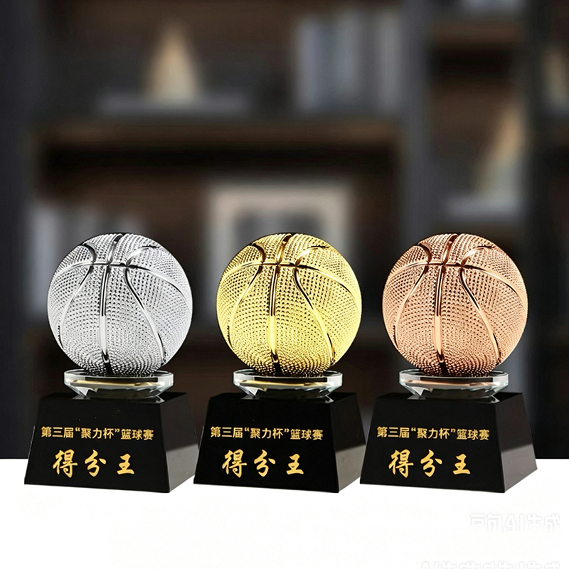 Customized Gold Silver Copper Resin Football Basketball Awards Crystal Base Fantasy MVP Glass Soccer Badminton Medal for Sports